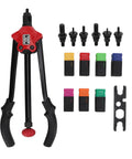 Pro Grade Manual Rivet Nut Tool Kit With Interchangeable Mandrels And Nosepieces, Carbon Steel Heat Treated For Blind Rivets, Ideal For Construction, Automotive, Ship Repair And Electrical Projects, Handles 2.4mm 3.2mm 4.0mm 4.8mm, with mandrels and nosepieces