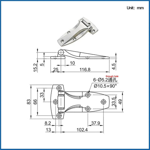 Tough As Nails Heavy Duty Refrigerator Door Hinges And Container Door Hinges Crafted From Solid 304 Stainless Steel Industrial Grade Hardware For Commercial Freezers And Cold Storage, technical drawing dimensions.