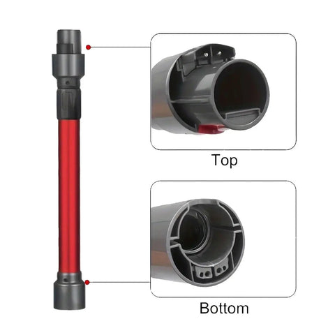 Premium Purple Telescopic Extension Tube Compatible With Dyson V7 V8 V10 V11 And V15 Vacuum Cleaners showing top and bottom details.