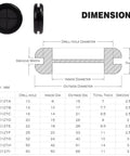 Awesome 200 Piece Rubber Grommet Kit For Cable Hole Cover And Wire Organizer With Round Snap In Place Gasket To Keep Your Setup Looking Clean And Tucked Away Perfect DIY Fix. Black 16mm snap-in grommet size chart with dimensions and hole measurements