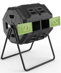 Upgraded Dual Chamber Tumbling Compost Bin With Built In Thermometer For Backyard Garden Vibe 43 Gallon Green Easy To Rotate