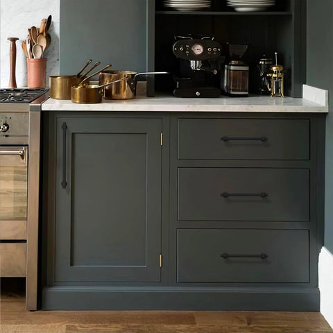 Kitchen with dark cabinets featuring 10 Pack 5 Inch Matte Black Cabinet Pulls For Kitchen Cabinets And Drawers Durable Aluminum And Zinc Alloy Hardware Rust Resistant Non Toxic Heavy Duty Handles For Cupboards With Smooth Ergonomic Grip CK0081.
