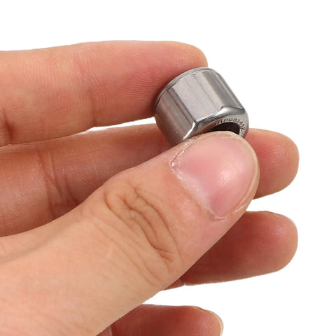 Badass One Way Clutch Bearing Four Piece Set Built Tough For Commercial Gyms With Needle Roller Design And High Hardness Steel No Fuss Installation Eight Millimeter Inner Diameter Fourteen Millimeter Outer Diameter Silver in hand