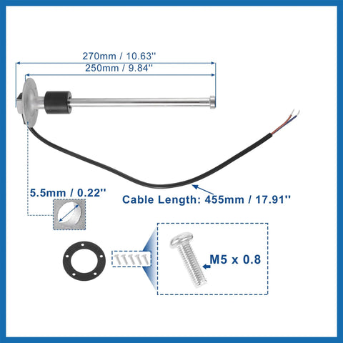 Universal Fuel Tank Sending Unit 240 To 33 Ohms Straight Forward Gauge Sender Replacement with dimensions and cable details.