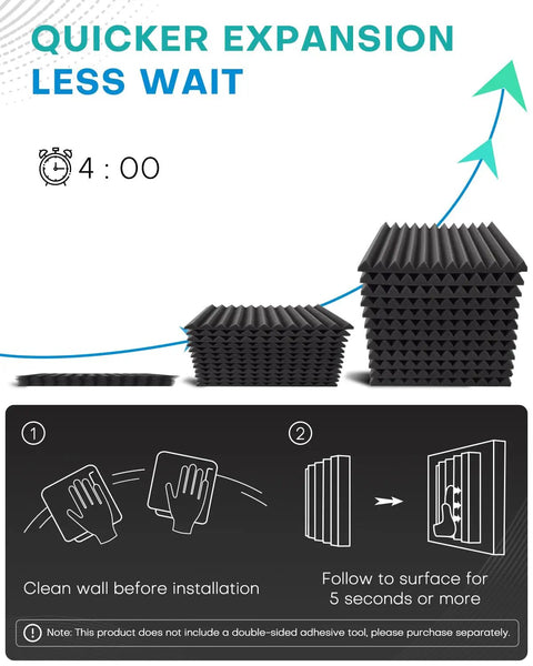 Step-by-step guide featuring 96 pack of high density black acoustic foam panels for home studio setup.