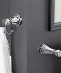 Weymouth Double Robe Hook In Chrome Finish For Bath And Kitchen Versatile Towel Hanger with mirror-like shine on a wall