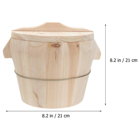 Handmade Wooden Rice Steamer Bucket With Flat Lid And Detachable Base For Commercial Kitchen Use, 8.2 in, natural wood.