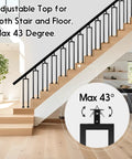 Three Pack 36 Inch Square U Shape Matte Black Metal Stair Balusters With Adjustable Top Bracket For Interior Wood Handrail with 43° angle.