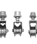 Gator Tough 304 Stainless Steel Universal Groove Wheel With Spring Shock Absorption for smooth gate rolling, set of three pulleys.