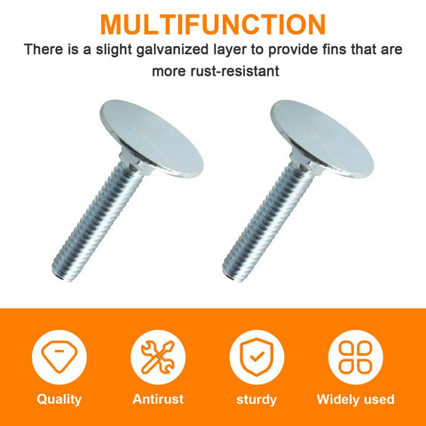 10 Pack Hella Sturdy Elevator Bolts 1/4-20 X 1-1/2 Inch Flat Head Heavy Duty Fasteners showcasing galvanized rust-resistant bolts.