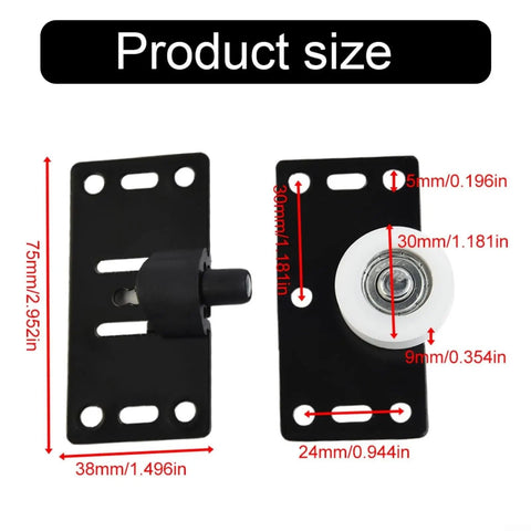 Adjustable Wardrobe Sliding Door Rollers And Heavy Duty Cabinet Pullies providing a slick quiet glide, showing detailed product size measurements.