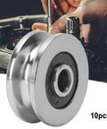 Top Shelf 10 Piece V1804 V Groove Ball Bearings Made From Solid Bearing Steel Heavy Duty Single Row Track Roller close-up showing steel roller.