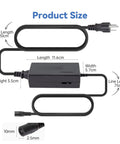 Universal DC Power Adapter With 8 Tips, Switchable 12V-19V/4.5A and 20V-24V/4A Output, 100-240V AC In, Ultra Compact, Safe Overload Protection shown with dimensions and connector details.