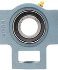 Front view of Two Pack Mounted Unit Bearing Take Up Assembly with Cast Iron Housing T205 and UC20516 Insert Bearing 1 Inch Shaft.