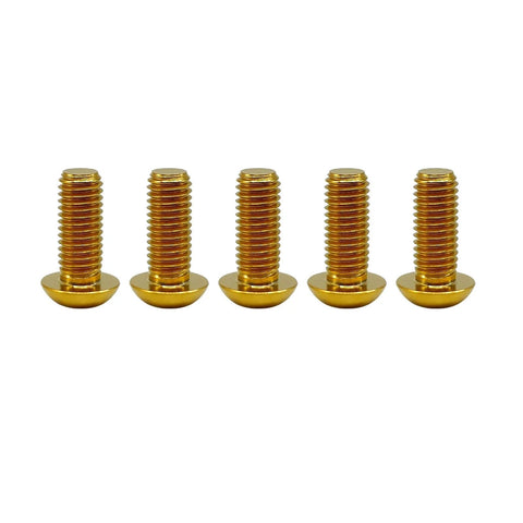 Pack of 5 aviation-grade titanium screws in gold finish, button head hex socket cap, ideal for RC cars, drones, and bikes.
