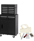 Rolling Tool Chest With Five Lockable Drawers, Smooth Action Slick Wheels, Includes 154 Piece Socket Wrench Kit, Detachable Top Box For Jobsite Hauling, Heavy Duty Black Steel Mechanic Toolbox Boss Quality Storage with tools.