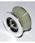 Heavy Duty Automatic Sliding Glass Door Rollers With Mute Polyurethane Nylon Bearings Quiet Hanging Track Hardware Replacement Kit For Patio Doors Smooth Ride No Sweat Install Quick Swap close-up of a nylon bearing roller.