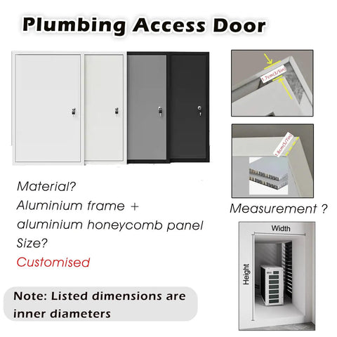 Rock Solid Fire Rated Access Panel Recessed Wall Inspection Door Heavy Duty Aluminum Honeycomb Lockable Drywall Service Hatch in various colors.