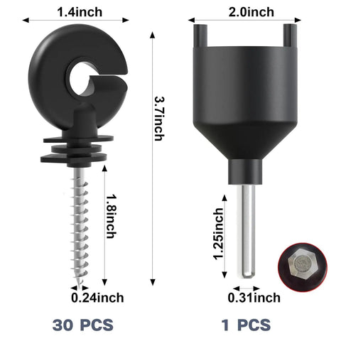 Dang Solid Heavy Duty Screw In Electric Fence Insulators 30 Pack With Timber Post Brackets And Included Steel Drill Socket dimensions