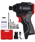 Heavy Duty Cordless Drill Set With 16.8V Brushless Motor And Knockout Power Delivery Featuring Smooth Variable Speed Control And Hella Comfortable Grip For Any Weekend Warrior Project with accessories displayed.