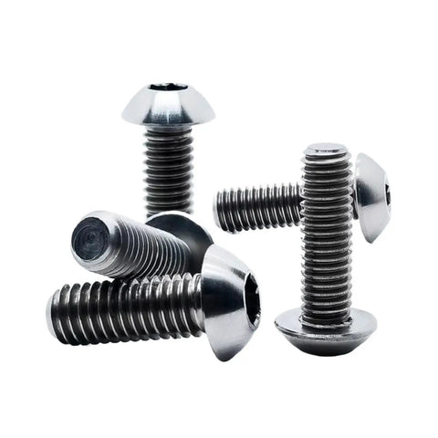 Rock Solid TC4 Titanium Round Head Hex Socket Screws M10x20mm set of five, showing precision fasteners in heavy-duty design.