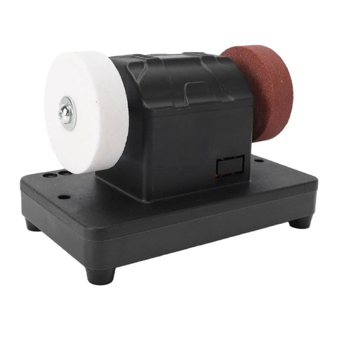 Compact Bench Grinder With Smooth Variable Speed 2000 To 6000 RPM with dual grinding wheels and sturdy design.
