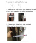 Instructions for measuring lock core size for Keyless Smart Cylinder Lock Featuring Touchscreen Keypad And Smartphone App Access Night Bolt Security.