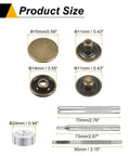 Heavy Duty Leather Snap Fastener Kit 42 Pieces Bronze Tone Press Stud Closure Buttons sizes and installation tools graphic.