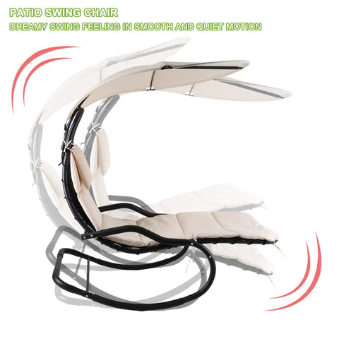 Outdoor Hammock Rocking Chaise Lounge Chair With Stand And Canopy Cozy Soft Cushion And Removable Headrest Recliner Swing