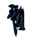 Close-up of black screws from 5000 Count Concrete And Masonry Screw Anchors Kit 3/16 By 1-1/4 Inch Phillips Flat Head For Heavy Duty Mounts
