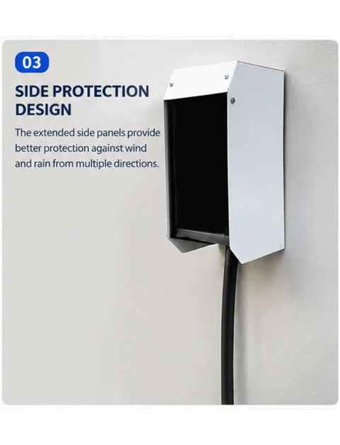 Heavy Duty EV Charger Weather Cover Wall Mounted Outdoor Charging Station Rain Shield Rust Proof Steel Housing with side protection
