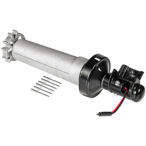 Rock Solid Right Hand Torsion Assembly For Power Patio RV Awning Motor 12V DC Extension Drive Black with hardware shown.