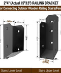 Four Pairs 35 Degree Stair Angle Deck Railing Connectors Made From 201 Stainless Steel Brackets Fits 2x4 Railing And Wood Posts For Easy Handrail Installation