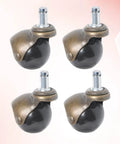 Four Slick Gliding Antique Bronze Swivel Casters Crazy Smooth Rollers For Office Desks And Workbenches With Quiet Locking Wheels Non Marring Carpet Safe No Hassle Replacement Gear in black and bronze finish.
