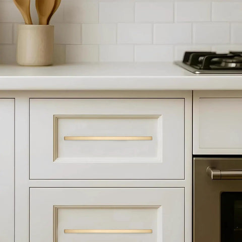 Heavy Duty Rock Solid 10 Pack Cabinet Drawer Pulls With Exact Six Inch Hole Spacing Crafted In Premium Brushed Gold Square Handles For A Kitchen Upgrade That Is A Total Game Changer on white drawers.