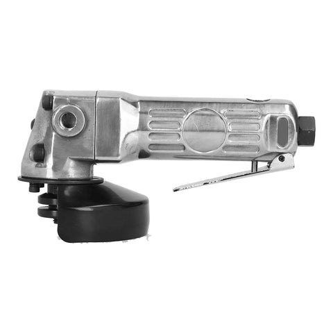 Tough As Nails 4 Inch Pneumatic Air Angle Grinder Cranking Out 11000 Rpm With Precision Linear Ball Bearings side view with trigger and grinding head.