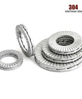 Heavy Duty 304 Stainless Steel Wedge Lock Washers Double Deck Gaskets M3 To M36 Din25201 stack with dual sided teeth design