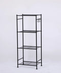 Four Tier Heavy Duty Storage Shelf Steel Rack With Leveling Feet For Garage Kitchen Pantry Tool Organizer Black Heavy Hitter Clutter Crusher Rack Solid Build, side view with four spacious shelves.