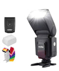 Wireless 433MHz GN33 Camera Flash Speedlite With Built In Receiver And RT Transmitter Dope Performance diffuser filters shown
