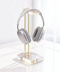 Crystal Clear Acrylic Headphone Stand With Gold Hardware Dope Look Ultra Sturdy Desk Earphone Holder For Gaming Room And Office Sleek Modern Display