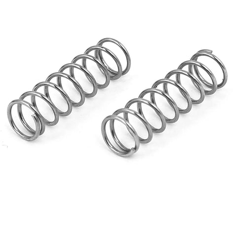 Two 304 stainless steel compression springs shown side by side, 6 mm OD, 0.6 mm wire, 20 mm free length, silver.