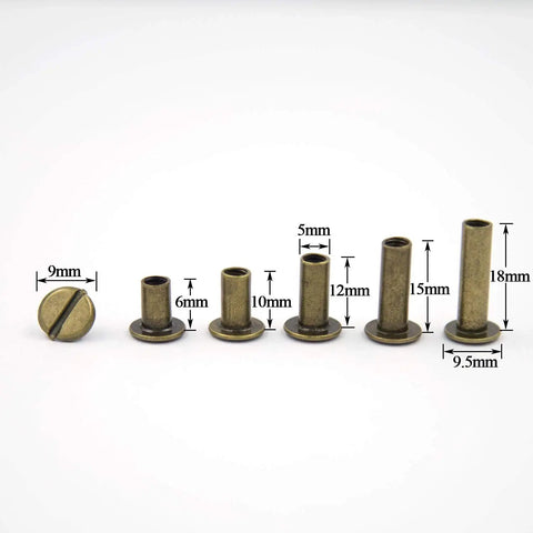 Premium Chicago Screw Assortment Kit Brass Leather Binding Posts Heavy Duty Hardware Fasteners 6, 10, 12, 15, 18 mm sizes