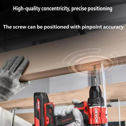Pro Grade 20V Brushless Cordless Drill Driver Kit Featuring Badass 55Nm Torque Output, precision driving into wood.