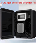 Solid EV Charger Enclosure Heavy Duty Weatherproof Shell For Outdoor Stations Secure Lock Box with post, showing interior cables and charger.