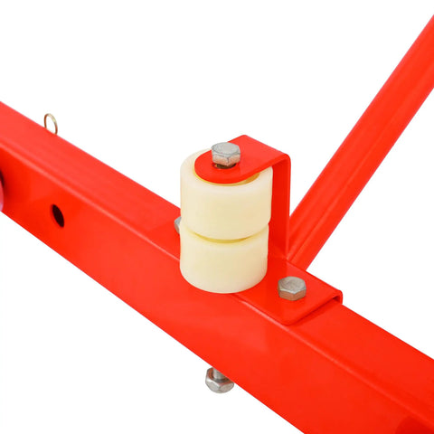 Close-up of Heavy Duty Tire Dolly 330 Lbs Adjustable Rolling Wheel Cart's PVC wheels and metal frame for easy tire handling.