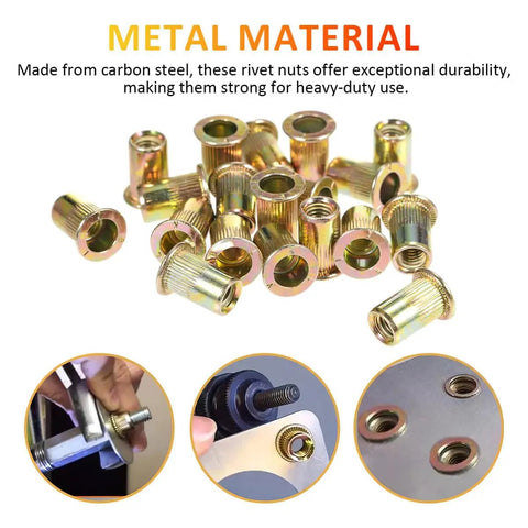 Galvanized Rivet Nut Kit Set Must Have 500 Piece Assortment With M3 M4 M5 M6 M8 M10 Threaded Inserts for metal fastening