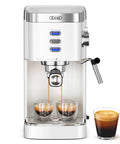 20 Bar Professional Espresso Machine With Milk Frother Steam Wand Compact Latte And Cappuccino Maker Adjustable Shot Volume White Finish Perfect Gift For Coffee Lovers, front view