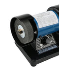 A Straight Up Rock Solid Mini Bench Grinder With A Beefy 150W Engine And Adjustable Speed for jade work, showing motor and wheel.