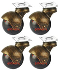 Heavy Duty Vintage Furniture Casters With Ridiculously Smooth Rolling Swivel Antique Ball Wheels For Coffee Table Sofa Cabinet Universal Flat Bottom Replacement Set Of 4 showcasing four brass casters with black wheels.