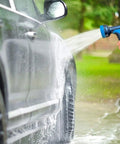 Deionized Inline Water Filter For Streak Free Car Wash And Yard Jobs Three Quarter Inch Quick Attach Fittings With Tds Meter Adjustable Trigger Sprayer And Stretchable Garden Hose Right Dry Every Time, used to spray water on a car.